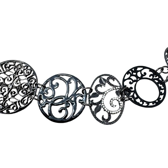 Chico\'s Black Statement Belt Y2K Ornate Metal Disc Chain Link Belt Women med main image 4